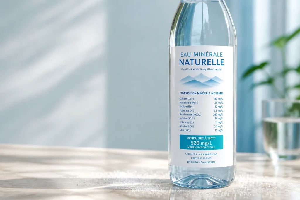 Eau minerale naturelle avec composition