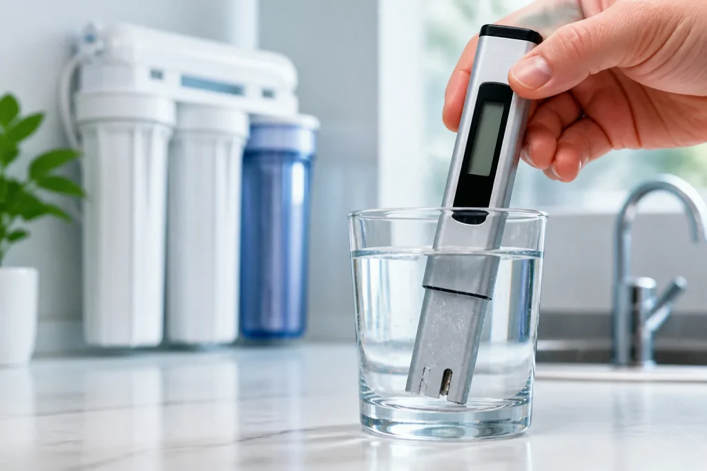 Testeur tds dans un verre deau pure