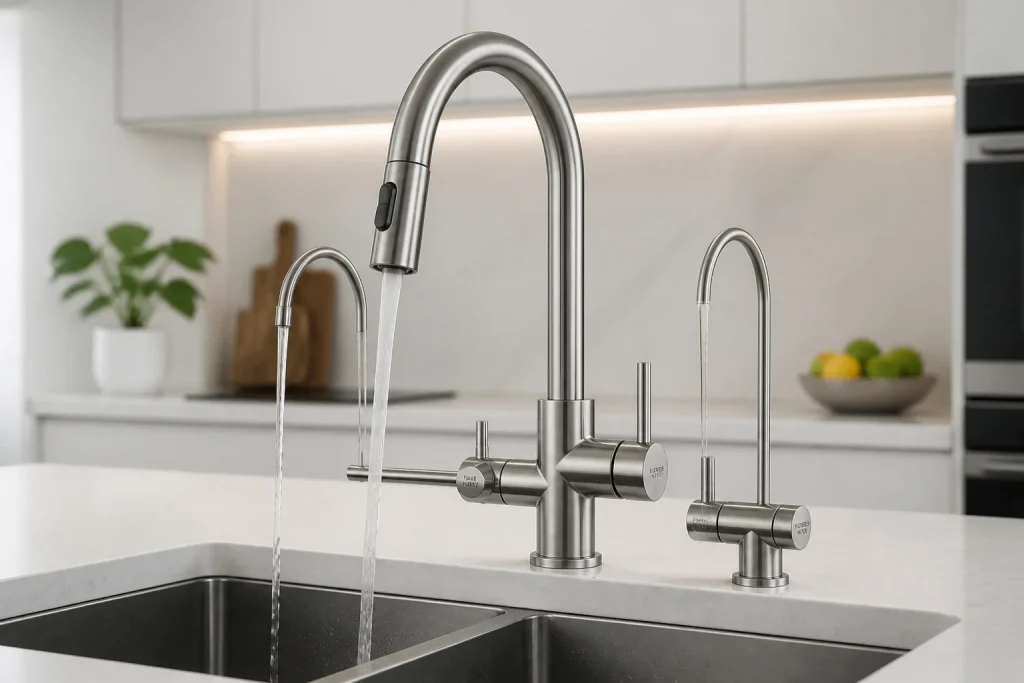 Robinet de cuisine moderne 3 voies en acier inoxydable