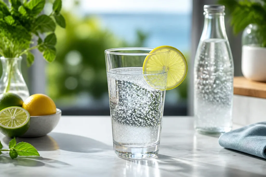 Eau petillante rafraichissante avec citron